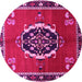 Round Machine Washable Medallion Pink Traditional Rug, wshtr710pnk