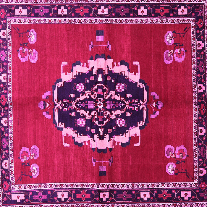 Square Machine Washable Medallion Pink Traditional Rug, wshtr710pnk