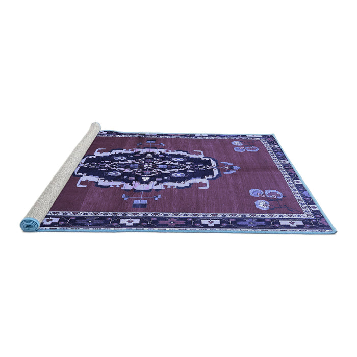 Sideview of Machine Washable Medallion Blue Traditional Rug, wshtr710blu