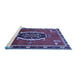 Sideview of Machine Washable Medallion Blue Traditional Rug, wshtr710blu