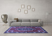 Machine Washable Medallion Blue Traditional Rug in a Living Room, wshtr710blu