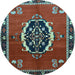 Round Machine Washable Medallion Light Blue Traditional Rug, wshtr710lblu