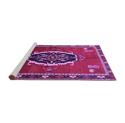 Sideview of Machine Washable Medallion Purple Traditional Area Rugs, wshtr710pur