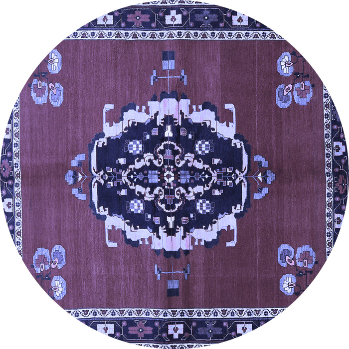 Round Machine Washable Medallion Blue Traditional Rug, wshtr710blu