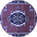 Round Machine Washable Medallion Blue Traditional Rug, wshtr710blu