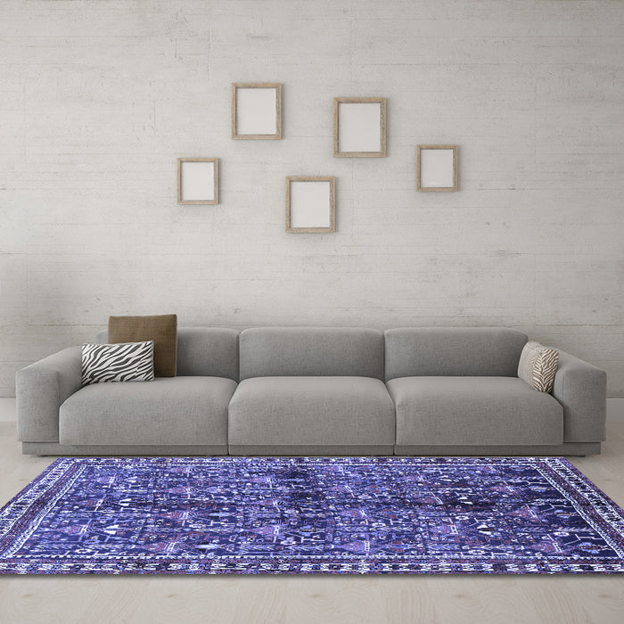 Machine Washable Persian Blue Traditional Rug in a Living Room, wshtr711blu