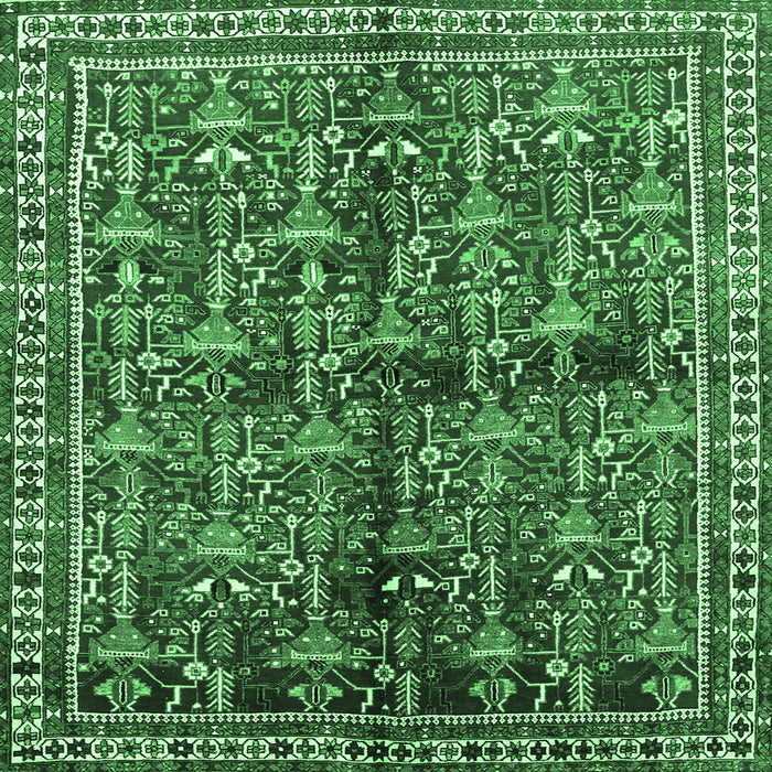 Square Persian Emerald Green Traditional Rug, tr711emgrn