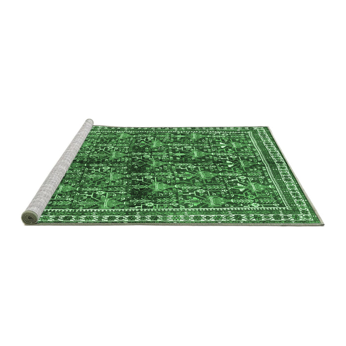 Sideview of Machine Washable Persian Emerald Green Traditional Area Rugs, wshtr711emgrn