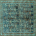 Square Machine Washable Persian Turquoise Traditional Area Rugs, wshtr711turq