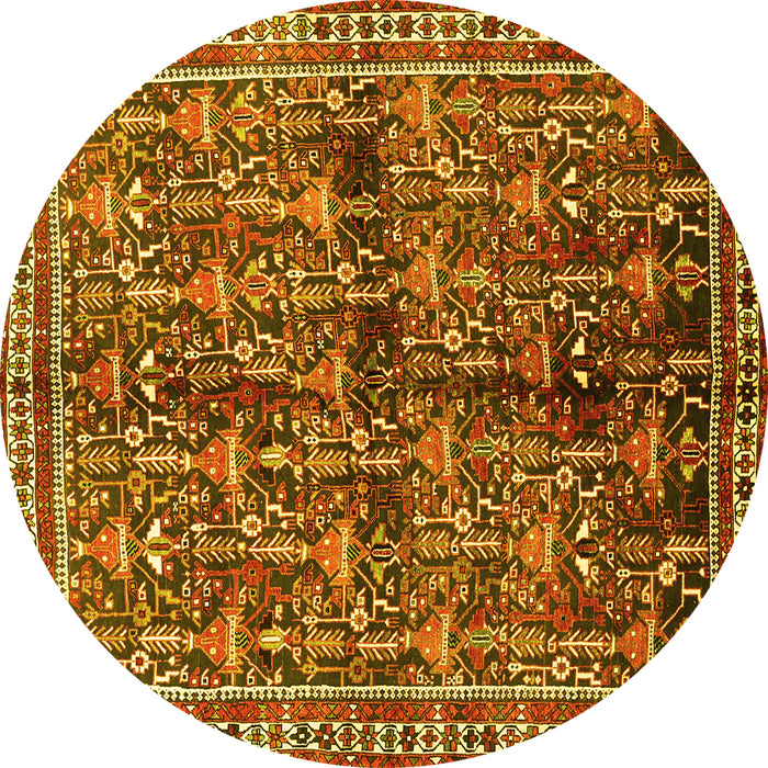 Round Machine Washable Persian Yellow Traditional Rug, wshtr711yw