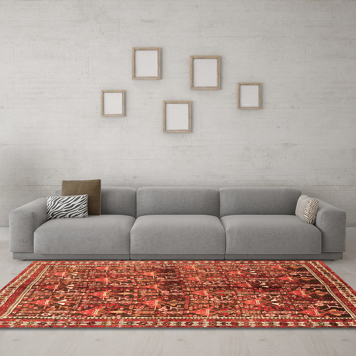 Machine Washable Persian Orange Traditional Area Rugs in a Living Room, wshtr711org