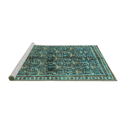 Sideview of Machine Washable Persian Turquoise Traditional Area Rugs, wshtr711turq