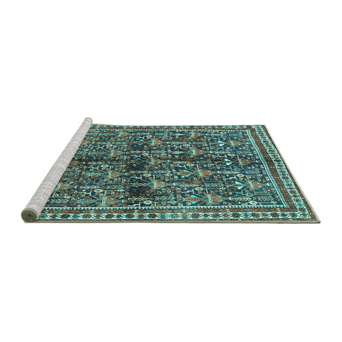 Sideview of Machine Washable Persian Turquoise Traditional Area Rugs, wshtr711turq