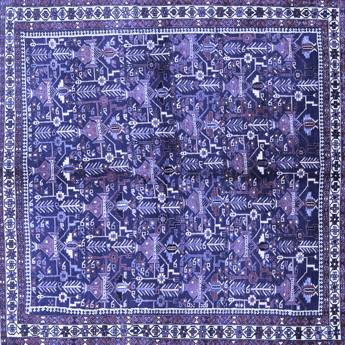 Square Machine Washable Persian Blue Traditional Rug, wshtr711blu