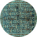 Round Machine Washable Persian Turquoise Traditional Area Rugs, wshtr711turq