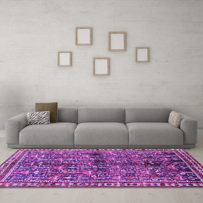 Machine Washable Persian Purple Traditional Area Rugs in a Living Room, wshtr711pur