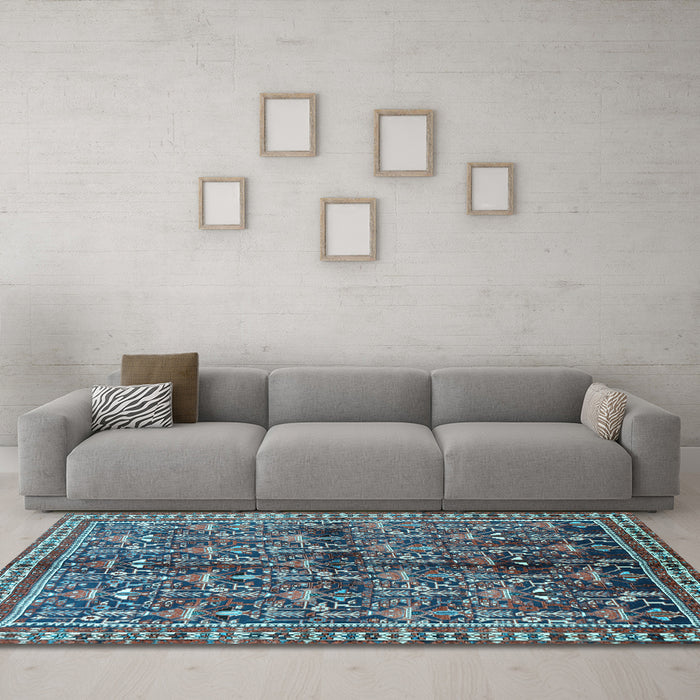 Machine Washable Persian Light Blue Traditional Rug in a Living Room, wshtr711lblu