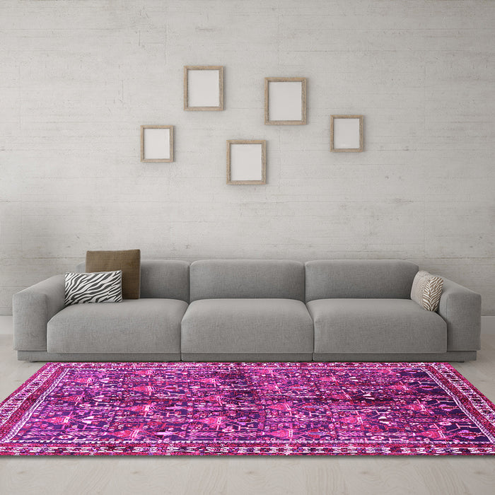Machine Washable Persian Pink Traditional Rug in a Living Room, wshtr711pnk