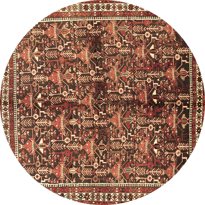 Round Machine Washable Persian Brown Traditional Rug, wshtr711brn