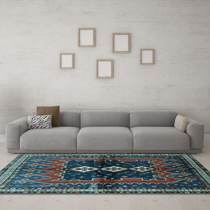 Machine Washable Persian Light Blue Traditional Rug in a Living Room, wshtr712lblu