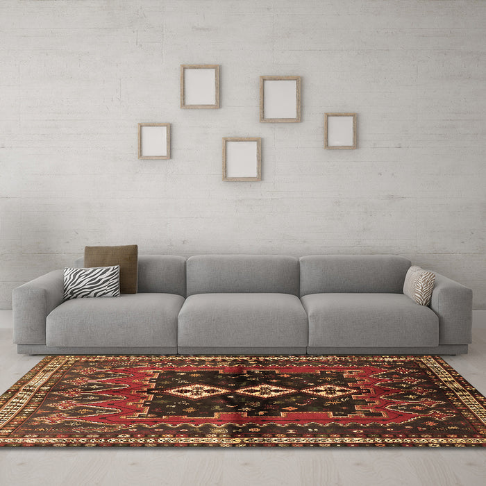 Machine Washable Persian Brown Traditional Rug in a Living Room,, wshtr712brn