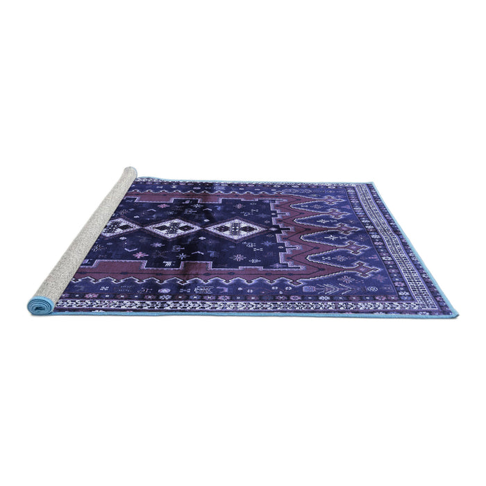 Sideview of Machine Washable Persian Blue Traditional Rug, wshtr712blu