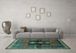 Machine Washable Persian Turquoise Traditional Area Rugs in a Living Room,, wshtr712turq