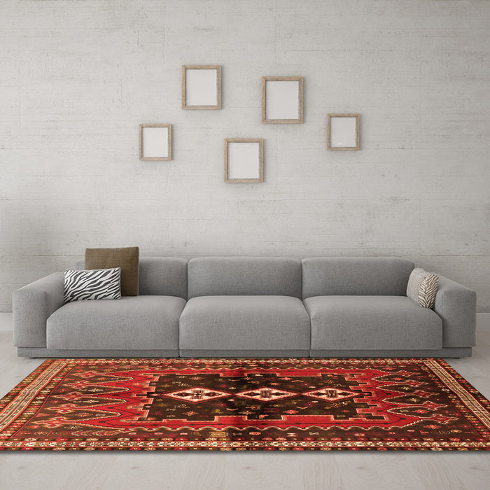 Machine Washable Persian Orange Traditional Area Rugs in a Living Room, wshtr712org