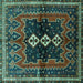 Square Machine Washable Persian Turquoise Traditional Area Rugs, wshtr712turq