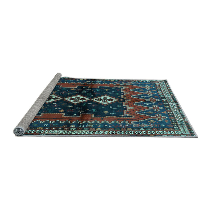 Sideview of Machine Washable Persian Light Blue Traditional Rug, wshtr712lblu