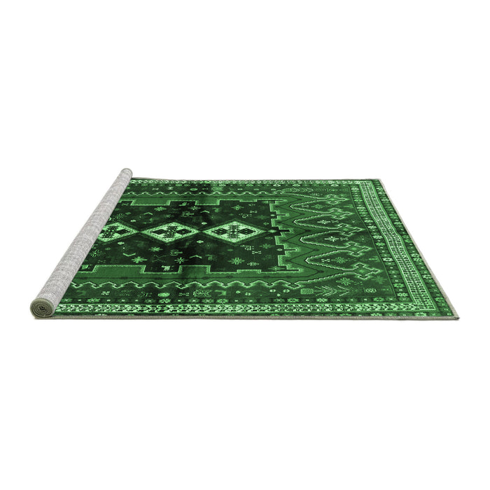 Sideview of Machine Washable Persian Emerald Green Traditional Area Rugs, wshtr712emgrn