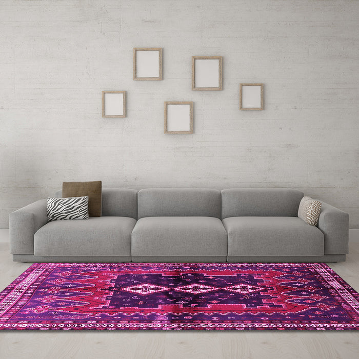 Machine Washable Persian Pink Traditional Rug in a Living Room, wshtr712pnk