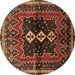 Round Machine Washable Persian Brown Traditional Rug, wshtr712brn