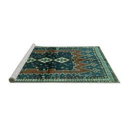 Sideview of Machine Washable Persian Turquoise Traditional Area Rugs, wshtr712turq