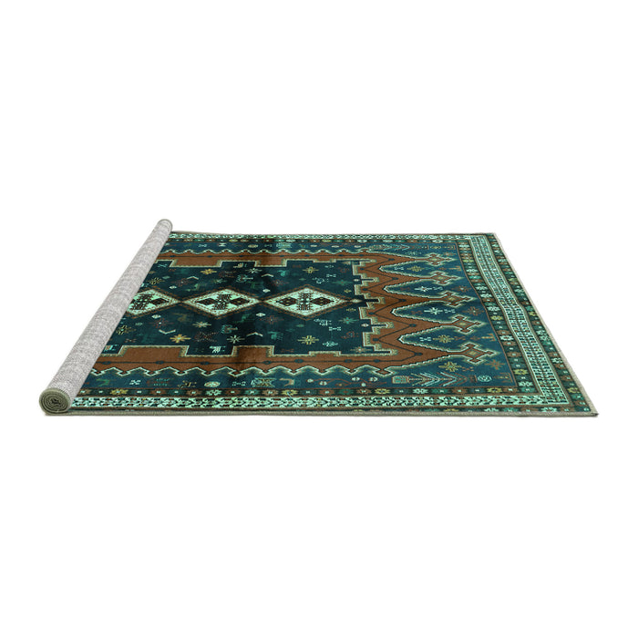 Sideview of Machine Washable Persian Turquoise Traditional Area Rugs, wshtr712turq