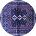 Round Machine Washable Persian Blue Traditional Rug, wshtr712blu