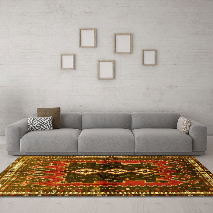 Machine Washable Persian Yellow Traditional Rug in a Living Room, wshtr712yw