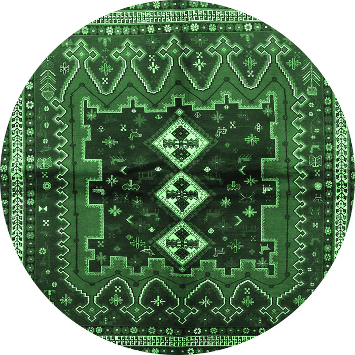 Round Machine Washable Persian Emerald Green Traditional Area Rugs, wshtr712emgrn