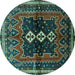 Round Machine Washable Persian Turquoise Traditional Area Rugs, wshtr712turq