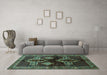 Machine Washable Persian Turquoise Traditional Area Rugs in a Living Room,, wshtr713turq