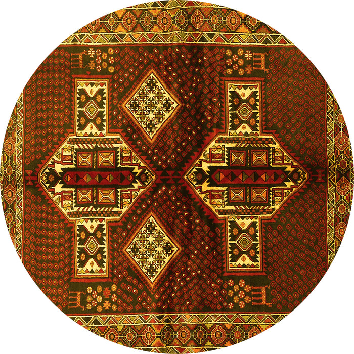 Round Persian Yellow Traditional Rug, tr713yw