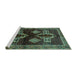 Sideview of Machine Washable Persian Turquoise Traditional Area Rugs, wshtr713turq