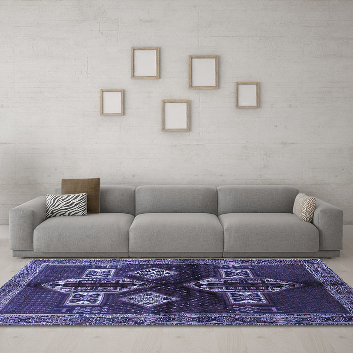 Machine Washable Persian Blue Traditional Rug in a Living Room, wshtr713blu