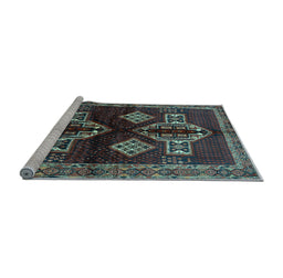 Sideview of Machine Washable Persian Light Blue Traditional Rug, wshtr713lblu