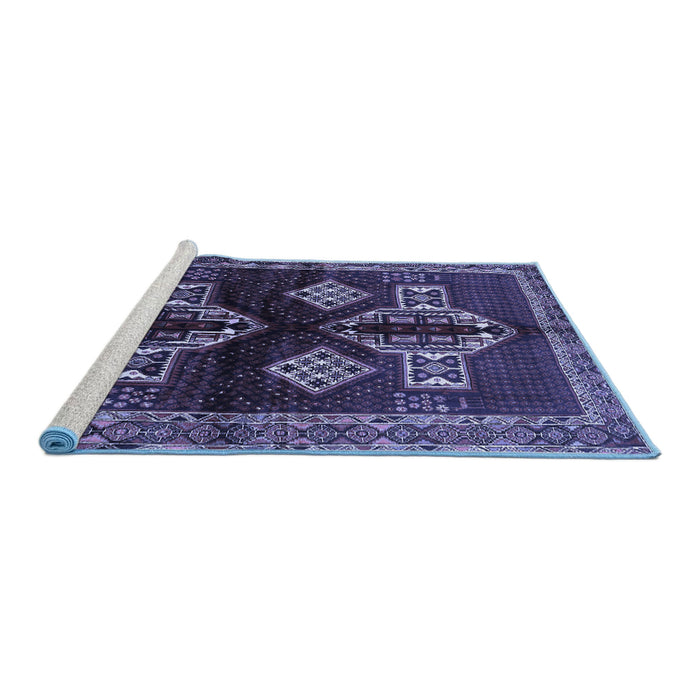 Sideview of Machine Washable Persian Blue Traditional Rug, wshtr713blu