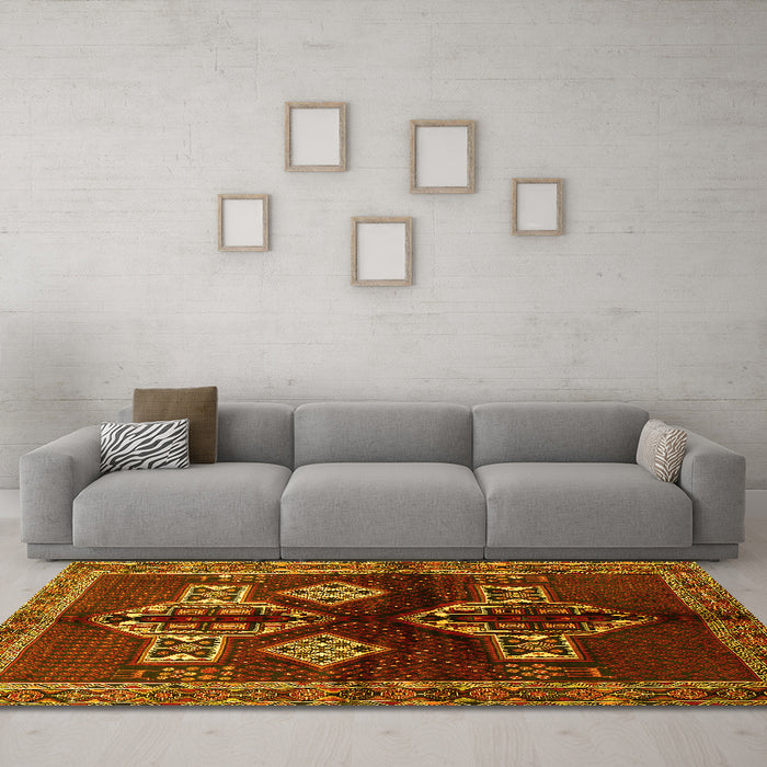 Machine Washable Persian Yellow Traditional Rug in a Living Room, wshtr713yw