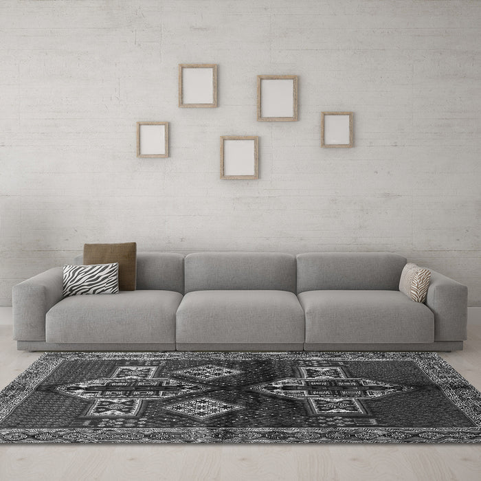 Machine Washable Persian Gray Traditional Rug in a Living Room,, wshtr713gry