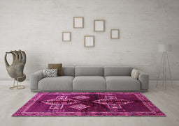 Machine Washable Persian Pink Traditional Rug in a Living Room, wshtr713pnk