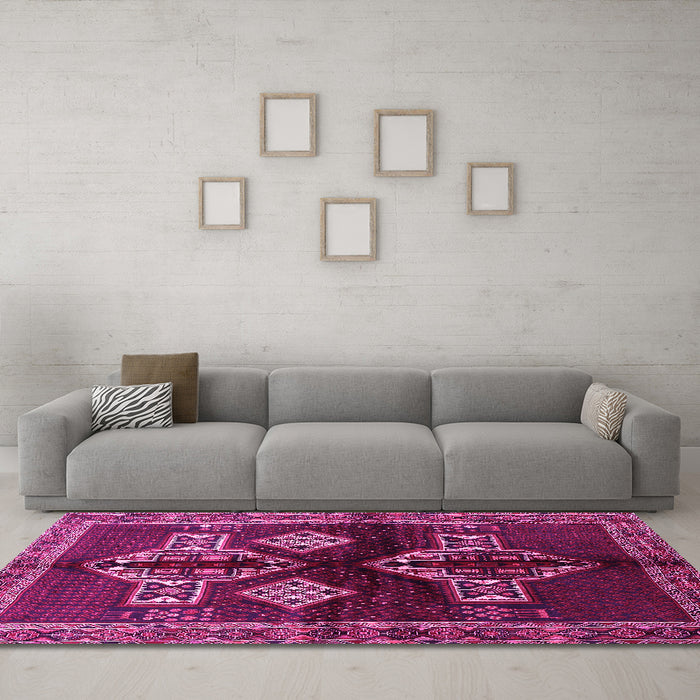 Machine Washable Persian Pink Traditional Rug in a Living Room, wshtr713pnk
