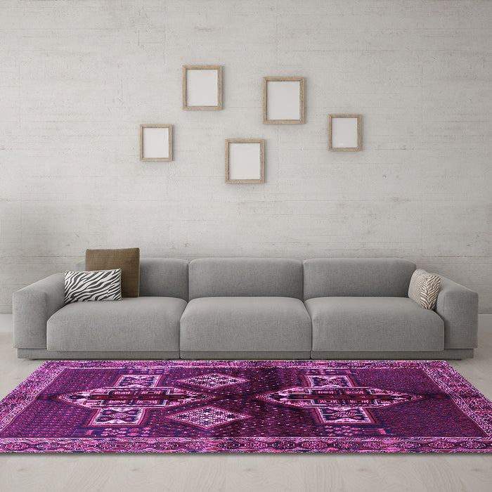 Machine Washable Persian Purple Traditional Area Rugs in a Living Room, wshtr713pur